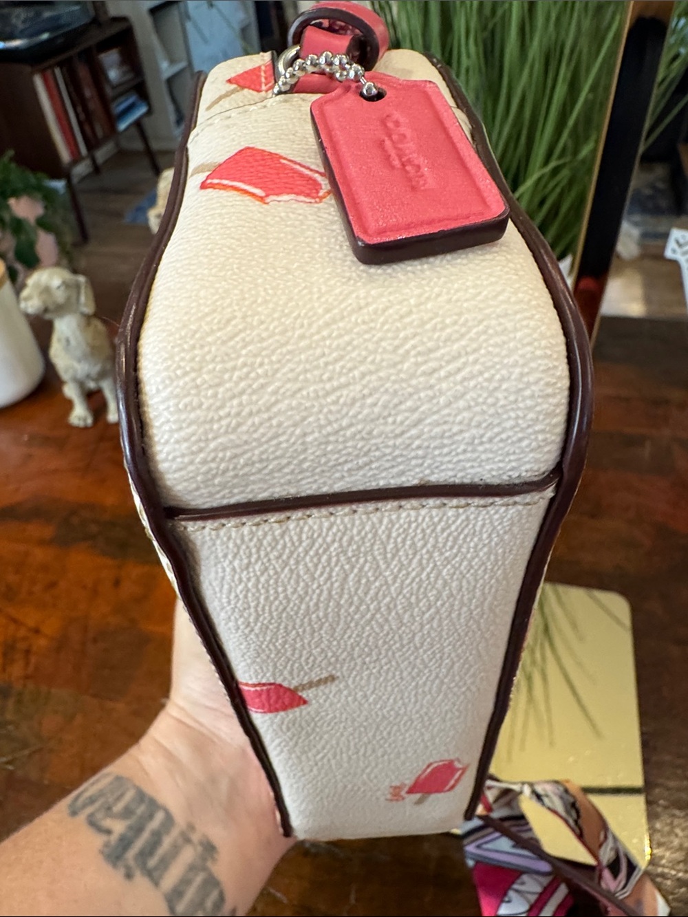 Coach White Leather Crossbody with Pink and Orange Popsicle Print - Picture 4 of 10